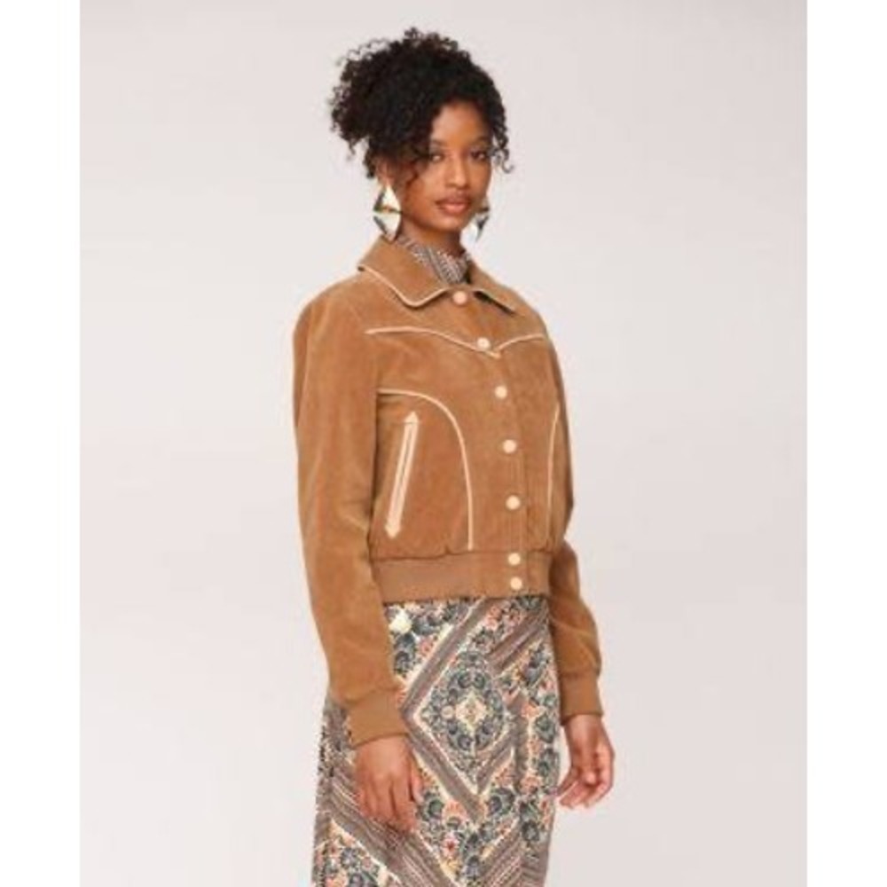 Avec Les Filles Western Bomber Jacket Brown Cowgirl Rodeo Size S
